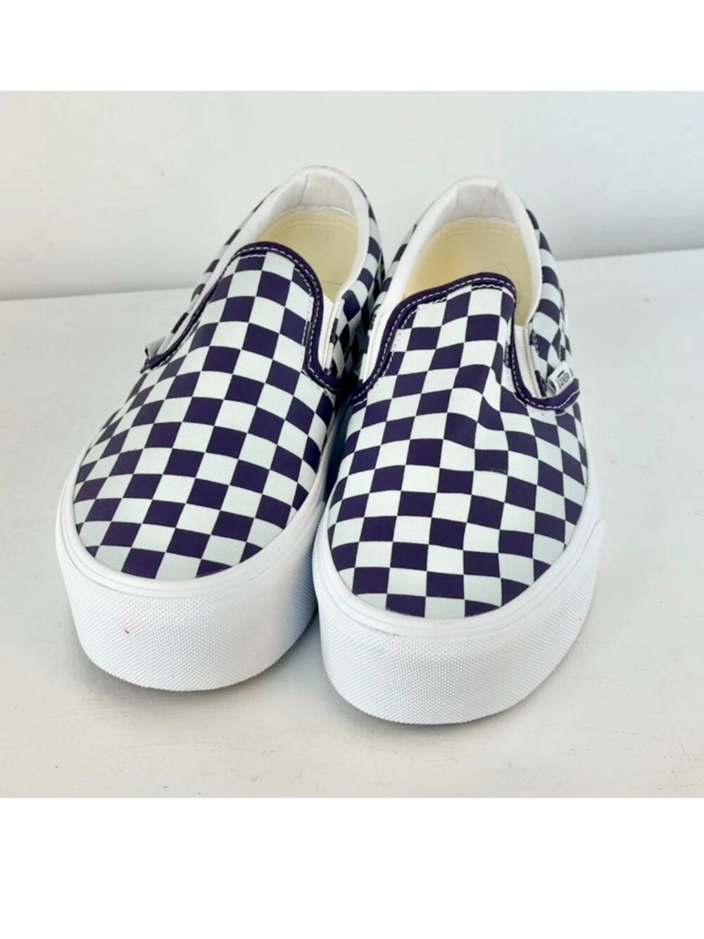M4.5, W6 -Vans Classic Slip-On Platform Checkerboard Shoe-Mist Blue/Gothic Grape - Picture 4 of 8